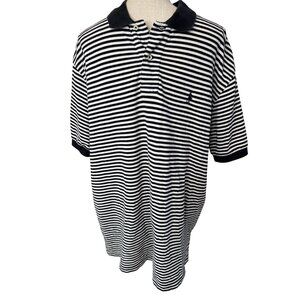 Polo Ralph Lauren Black & White Striped Polo Shirt Vintage Nautical Style size X